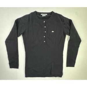 Lacoste Women's Black‎ Long Sleeve Henley Sweater FR 42 US M Logo Knit Top